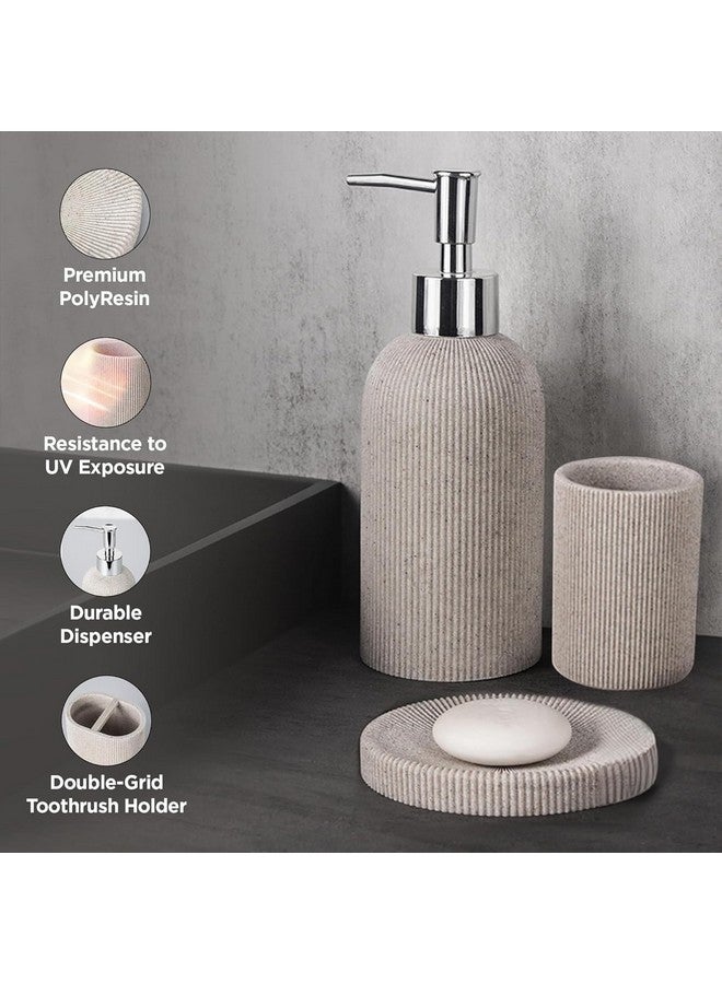 Kuber Industries 5-Piece Polyresin Bathroom Accessories Set |Toothbrush Holder, Soap Dispenser, Tumbler, Tray | Accessories for Bathroom & Kitchen | Moisture-Resistant & Scratch-Proof | Khaki - Image 5