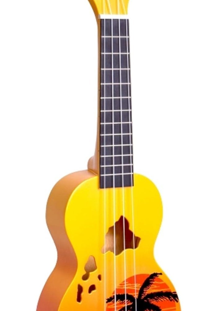 Mahalo Designer Series Soprano Ukulele with Hawaiian Sunset Design - Orange Burst