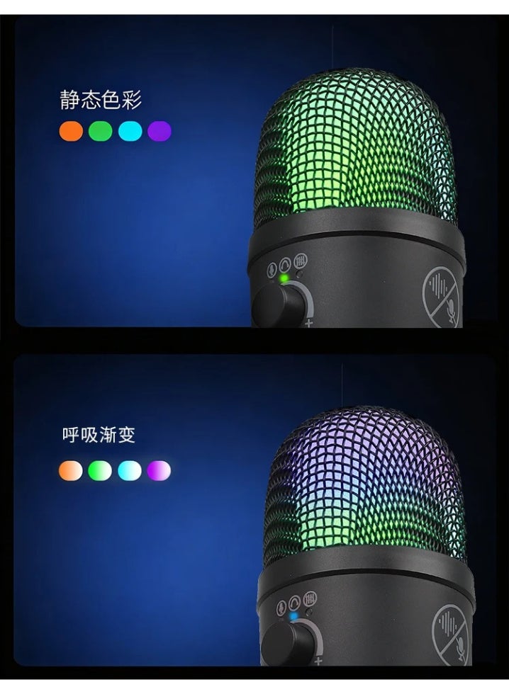 ميكروفون مكثف ZFSZ RGB للألعاب USB مع كتم صوت بلمسة واحدة وحامل مضاد للاهتزاز - Image 4