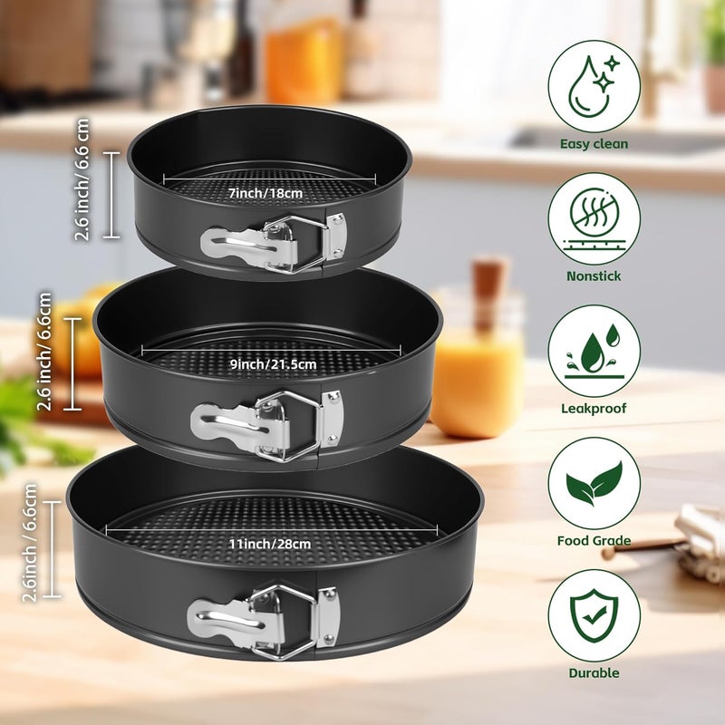 FLEEODAN Springform Pan Set of 3 (7"/9"/11") - Non-Stick Cheesecake Pans with Removable Bottom, Round Baking Molds for Cheesecake, Pie, Desserts & More - Baking Bakeware Set - Image 3