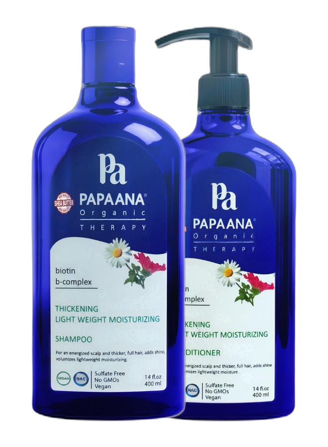 Papaana Organic Thickening Lightweight Moisturizing Shampoo with Shea Butter – 400ml, Lightweight Hydration for Thicker, Fuller Hair with Shea Butter & Thickening Light Moisturizing Conditioner with Shea Butter – 400ml, Lightweight Hydration for Thicker, Fuller Hair with Shea ButterBundle - Image 1