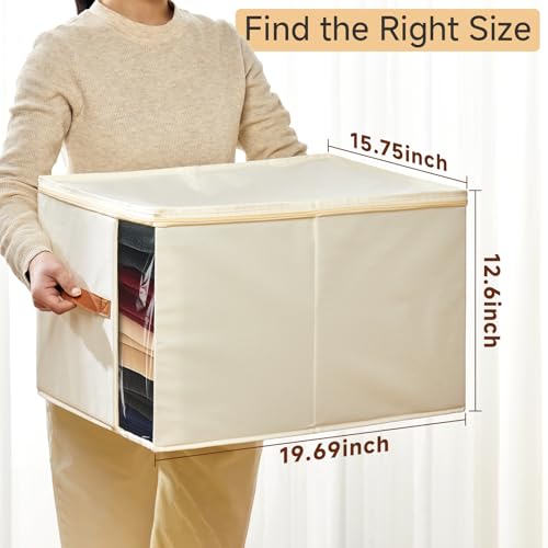 KitHero Large Clothes Storage Bins with Sturdy Frame Foldable Clothing Organizer Box Sweater Storage Cube with Lids and Zipper Fabric Bedding Storage Bags for Blankets Seasonal Clothes Comforter - Image 3