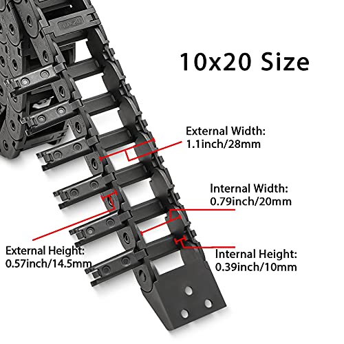 USKEYVISION 2pcs 39.4inch Drag Chain Cable Carrier Open Type R18 Wire Cable Chain for CNC Router Mill and 3D Printer,Extra 2 Pair End Connectors,1pc Screwdriver,9 Screws (10x20) - Image 3