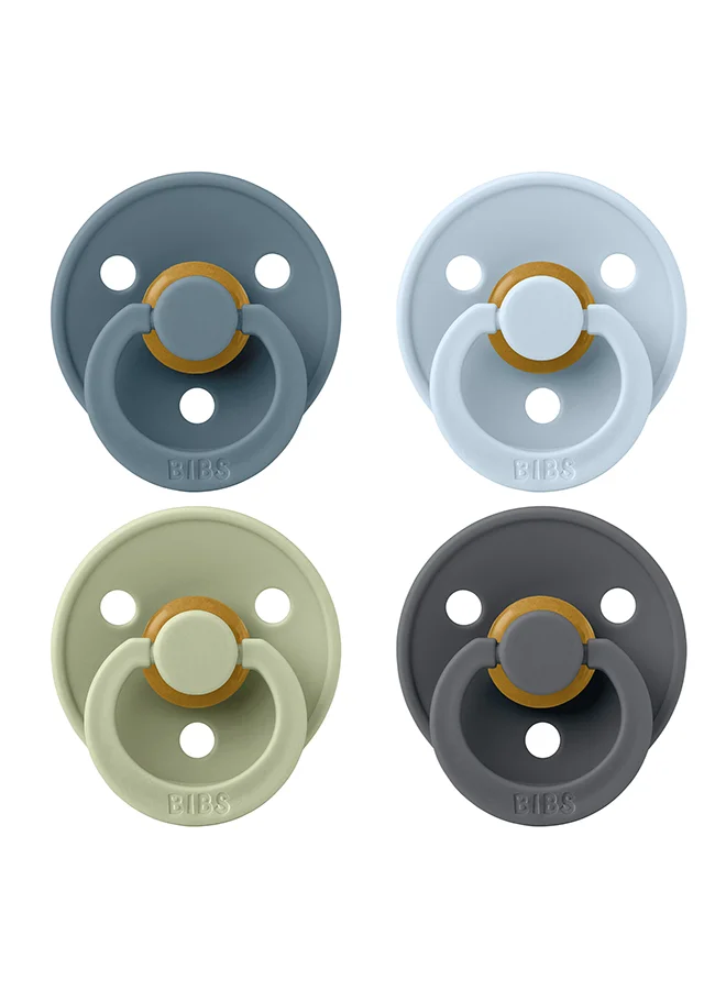 BIBS Colour Round Pacifier, 4 Pieces, Latex Size 1, 0 - 6 Months, Petrol Sage Baby Blue, Natural Rubber Pacifier Pack, Bpa - Free And Durable