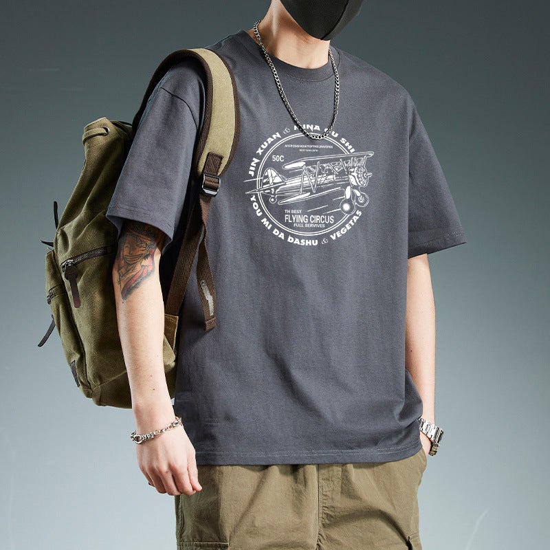 Printed Short-Sleeved T-Shirt for Boys Ins Trendy Brand Tops Summer Trendyy Loose Half-Sleeved T-Shirt