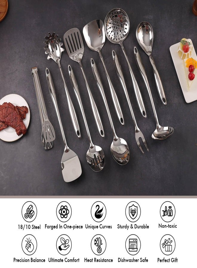 Standcn 18/10 Stainless Steel Kitchen Utensils Set with Holder - 15″ Spatula Spoon Set with Storage Organizer for Countertop, Fork, Tongs, Spatula, Ladle, Skimmer, Turner, Spaghetti, Large Spoon Set of 12 - Image 3