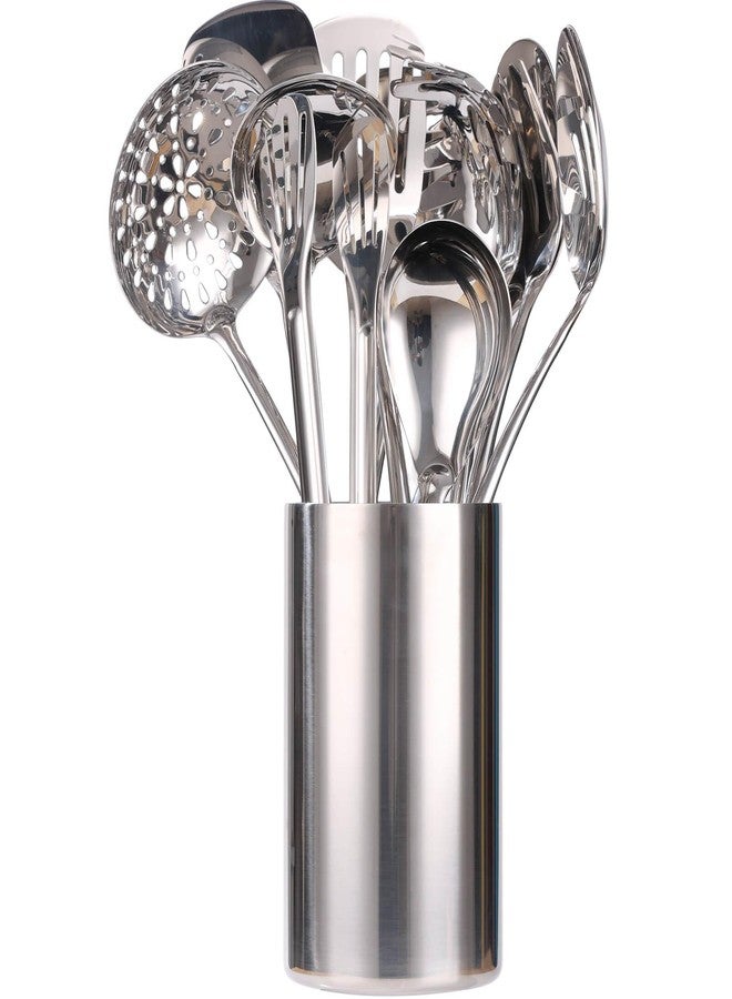 Standcn 18/10 Stainless Steel Kitchen Utensils Set with Holder - 15″ Spatula Spoon Set with Storage Organizer for Countertop, Fork, Tongs, Spatula, Ladle, Skimmer, Turner, Spaghetti, Large Spoon Set of 12 - Image 1