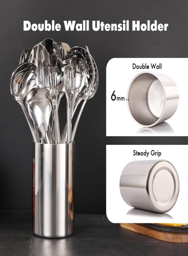 Standcn 18/10 Stainless Steel Kitchen Utensils Set with Holder - 15″ Spatula Spoon Set with Storage Organizer for Countertop, Fork, Tongs, Spatula, Ladle, Skimmer, Turner, Spaghetti, Large Spoon Set of 12 - Image 5