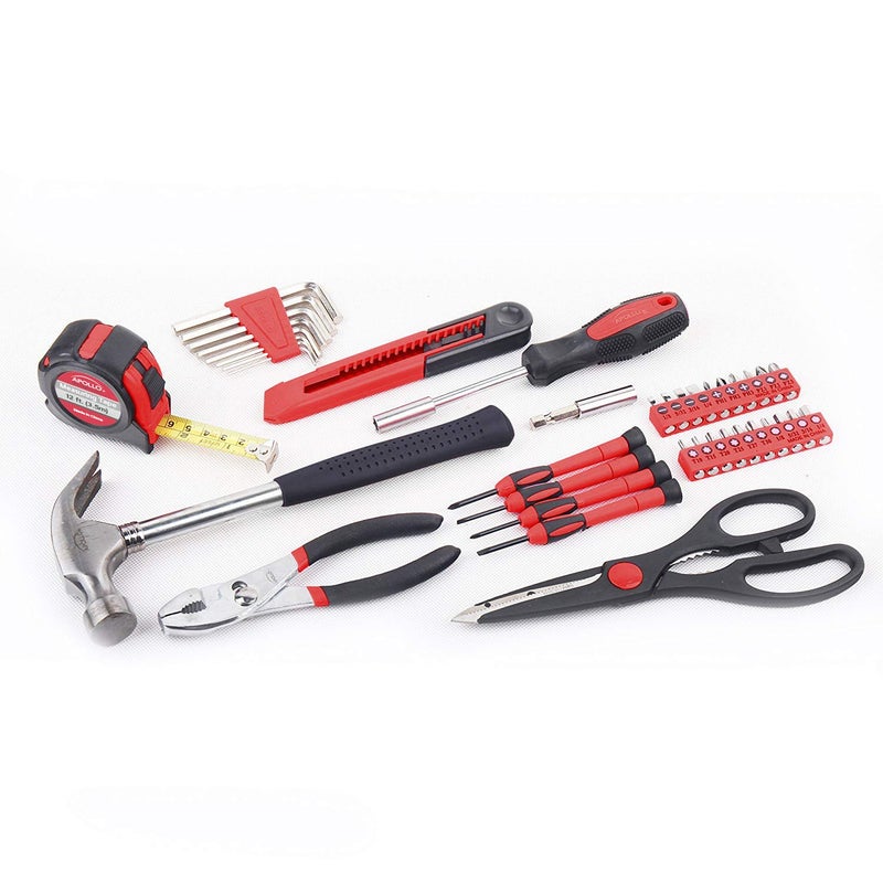 Apollo Tools Original 39 Piece General Household Tool Set in Toolbox Storage Case with Essential Hand Tools for Everyday Home Repairs, DIY and Crafts Red/Black - DT9706 - Image 2