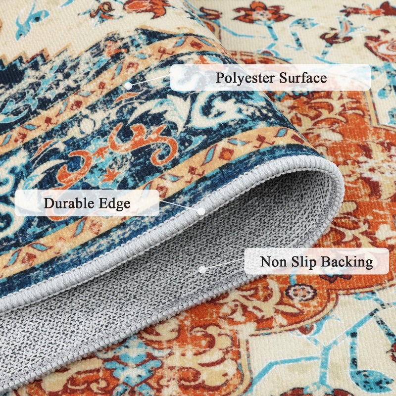 U'Artlines 2' x 6' Boho Hallway Runner Rug, Non Slip Washable Vintage Farmhouse Accent Area Rug Carpet for Kitchen Entryway Laundry and Living Room (Orange/Multi) - Image 3