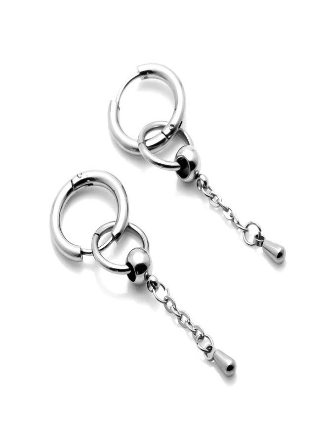 Fusamk Punk Stainless Steel Huggie Hinged Hoop Earrings Circle Dangle Drop Earrings,2PCS - Image 3