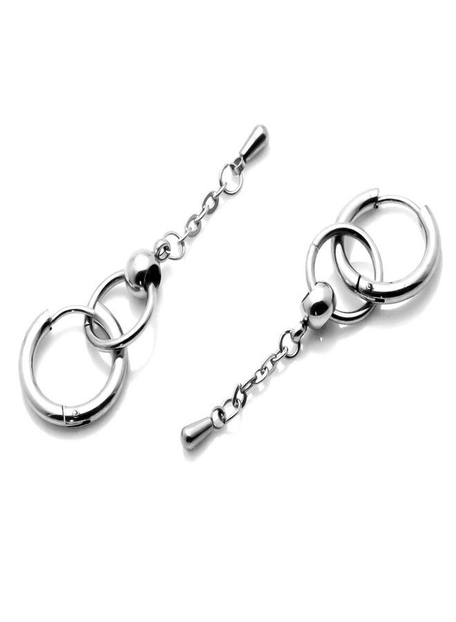 Fusamk Punk Stainless Steel Huggie Hinged Hoop Earrings Circle Dangle Drop Earrings,2PCS - Image 4