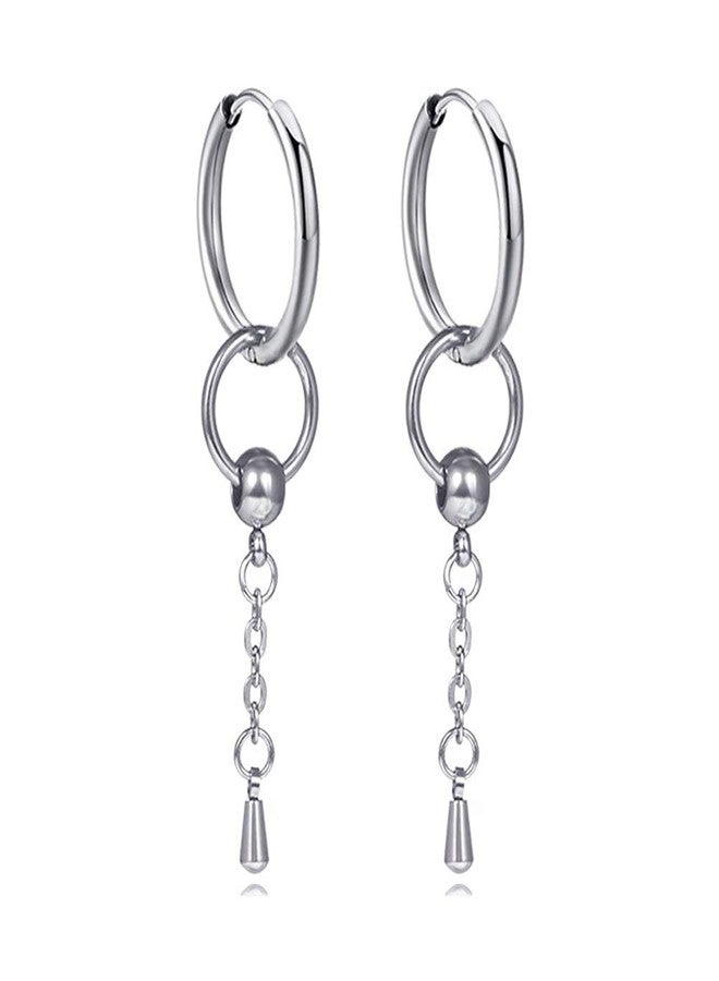 Fusamk Punk Stainless Steel Huggie Hinged Hoop Earrings Circle Dangle Drop Earrings,2PCS - Image 1