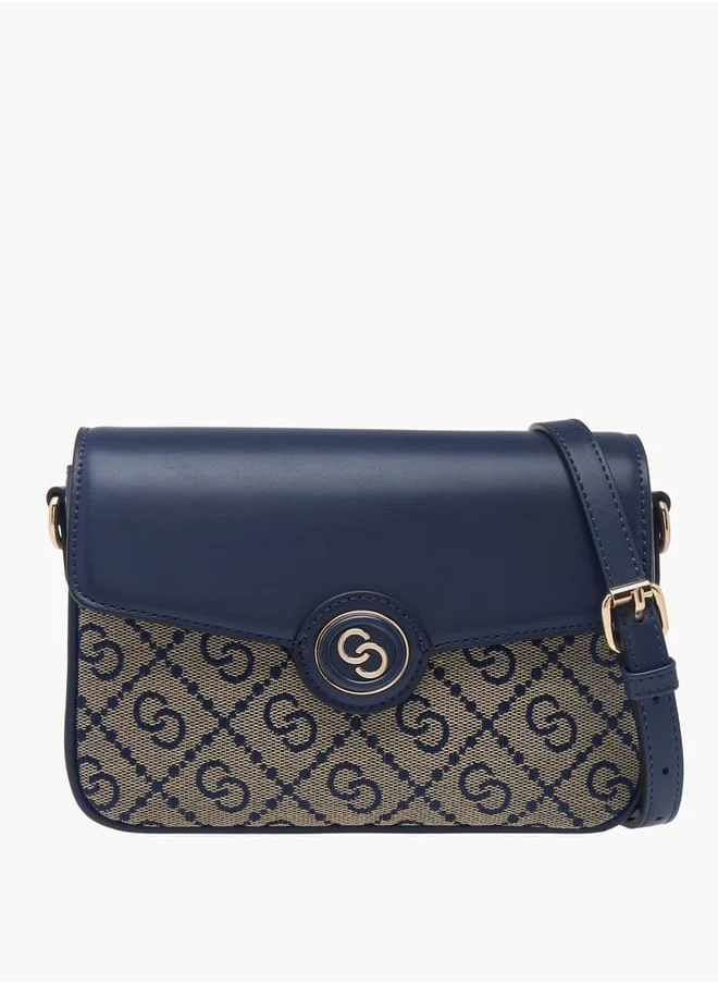 سيليست Women Monogram Print Crossbody Bag with Detachable Strap and Flap Closure