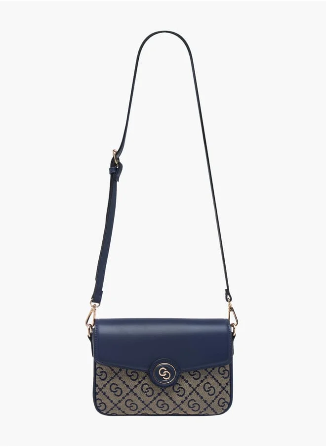 سيليست Women Monogram Print Crossbody Bag with Detachable Strap and Flap Closure