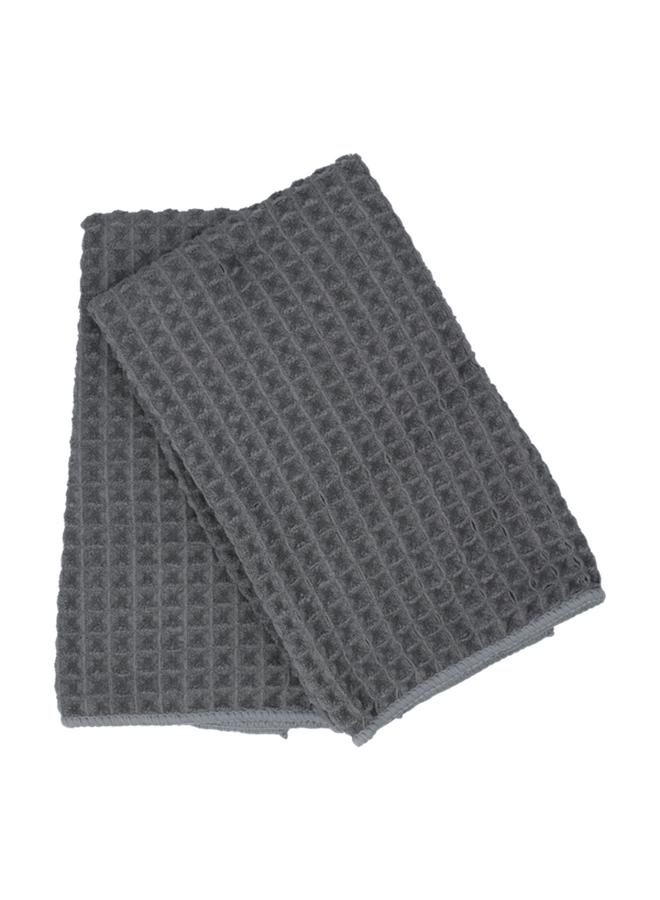 HARMAN 2-Piece Jumbo Waffle Ultra Absorbent Polyester Kitchen Towel Grey 40 x 48cm - Image 2