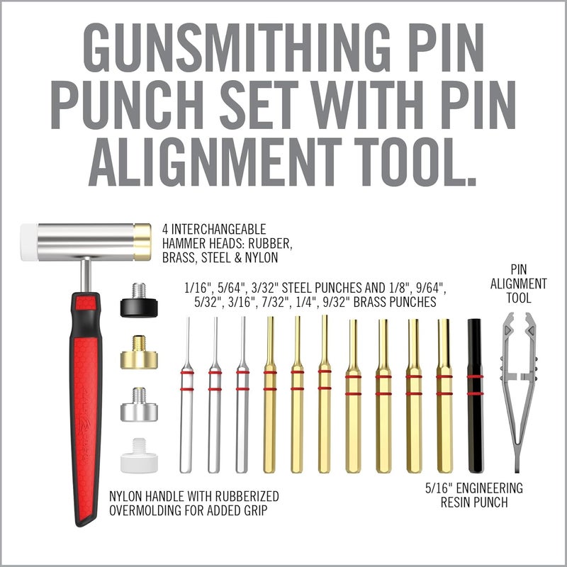 Real Avid Brass Punch Set & Hammer + Non-Slip Magnetic Bench Block | 7 Premium Brass Pin Punches & 3 Steel Punches, 4 Interchangeable Hammer Heads - Brass Steel Rubber & Nylon + Universal Bench Block - Image 2