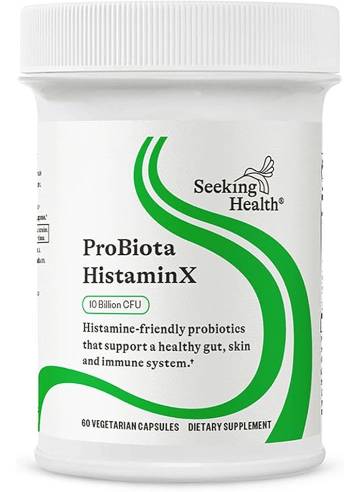 Seeking Health بروبيوتا هيستامين إكس، 10 مليار وحدة تشكيل مستعمرات بروبيوتيك منخفضة الهيستامين لصحة الأمعاء، توازن الميكروبيوم، راحة الهضم لعدم تحمل الهيستامين، نباتي ونباتية (60 كبسولة) - Image 1