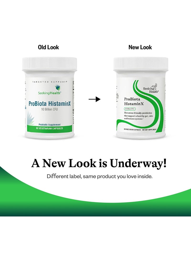 Seeking Health بروبيوتا هيستامين إكس، 10 مليار وحدة تشكيل مستعمرات بروبيوتيك منخفضة الهيستامين لصحة الأمعاء، توازن الميكروبيوم، راحة الهضم لعدم تحمل الهيستامين، نباتي ونباتية (60 كبسولة) - Image 2