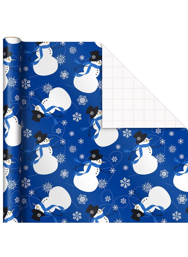 Hallmark Image Arts Blue Christmas Wrapping Paper with Cut Lines on Reverse (4 Rolls: 120 sq. ft. ttl) Snowmen, Snowflakes, Blue and White Stripes - Image 2