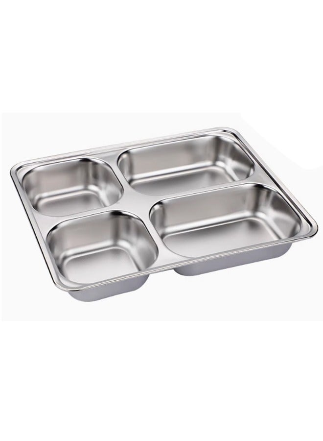 Morlife 304 Stainless Steel Divided Dinner Plate in Rectangular Section Food Tray 4 Sectional Dish Partitioned Food Serving Platter, 28*22*3.5 cm - Image 1