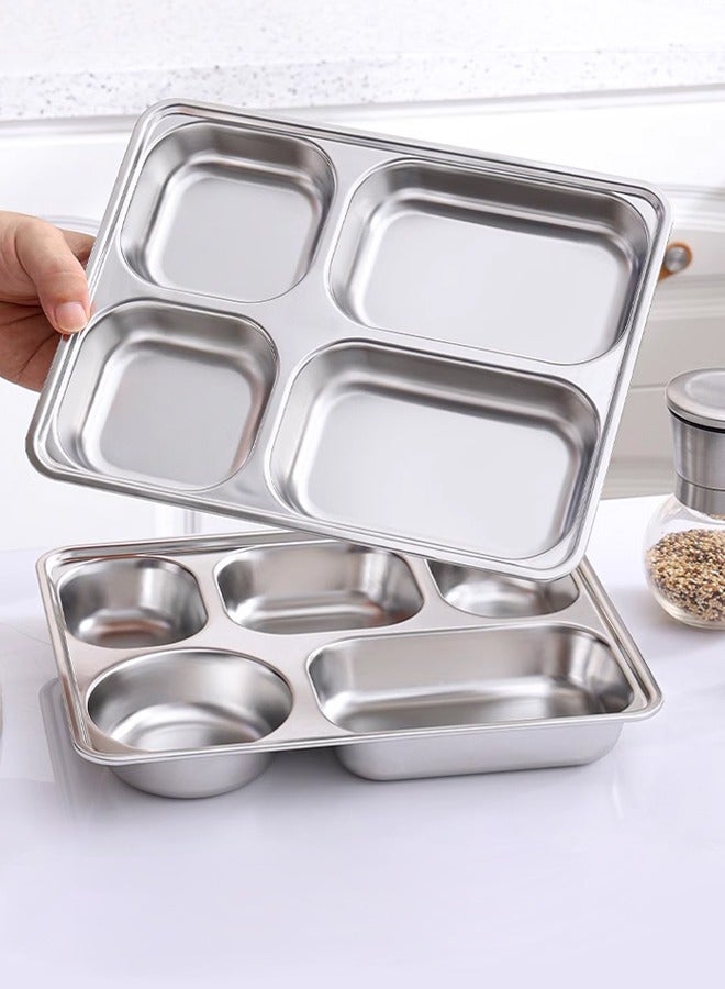 Morlife 304 Stainless Steel Divided Dinner Plate in Rectangular Section Food Tray 4 Sectional Dish Partitioned Food Serving Platter, 28*22*3.5 cm - Image 2