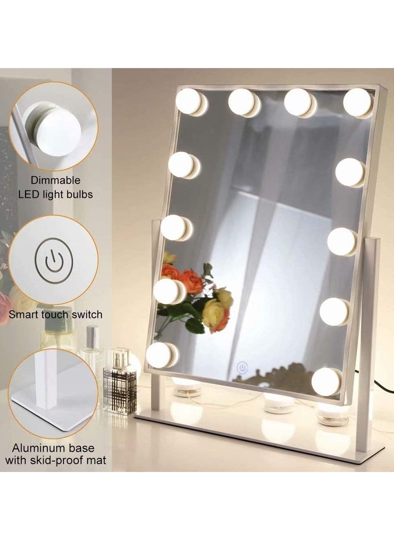 COOLBABY Makeup Mirror with Lights Lighted Makeup Mirror with 12 Dimmable Bulbs and 3 Color Lighting Modes Smart Touch Control Plug in Light Up Mirror (White) MIRR012
