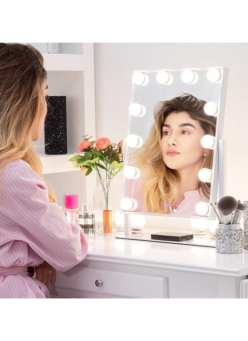 COOLBABY Makeup Mirror with Lights Lighted Makeup Mirror with 12 Dimmable Bulbs and 3 Color Lighting Modes Smart Touch Control Plug in Light Up Mirror (White) MIRR012