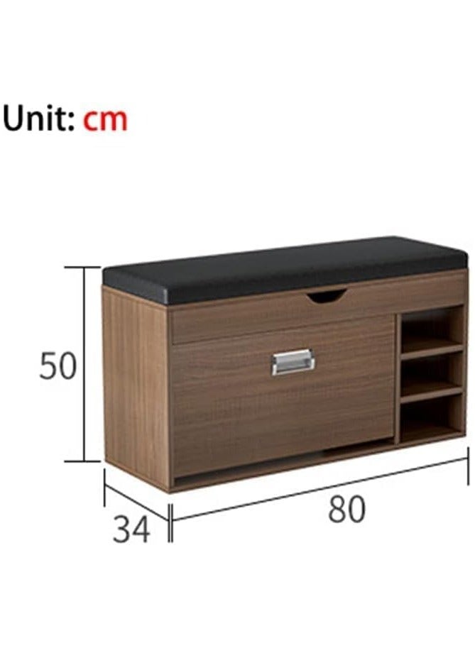 ياميم خزانة تخزين الأحذية من يميم، مقعد تخزين الأحذية مع أدراج، سهل التجميع مع وسادة ناعمة من القطن والكتان، (أبيض دافئ - 80 سم) - Image 4