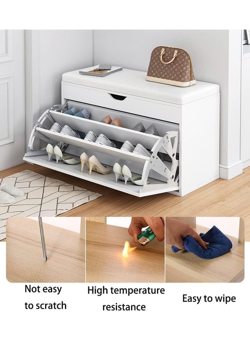 ياميم خزانة تخزين الأحذية من يميم، مقعد تخزين الأحذية مع أدراج، سهل التجميع مع وسادة ناعمة من القطن والكتان، (أبيض دافئ - 80 سم) - Image 5