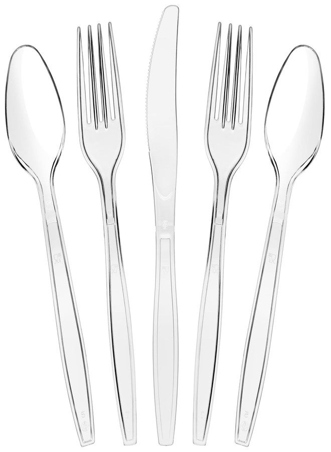 Juvale Clear Plastic Silverware Set - Heavy-Duty Disposable Flatware - Versatile Outdoor & Indoor Plastic Utensils - Complete Cutlery Set with Spoons, Forks & Knives - 180-Piece Pack, Clear - Image 1