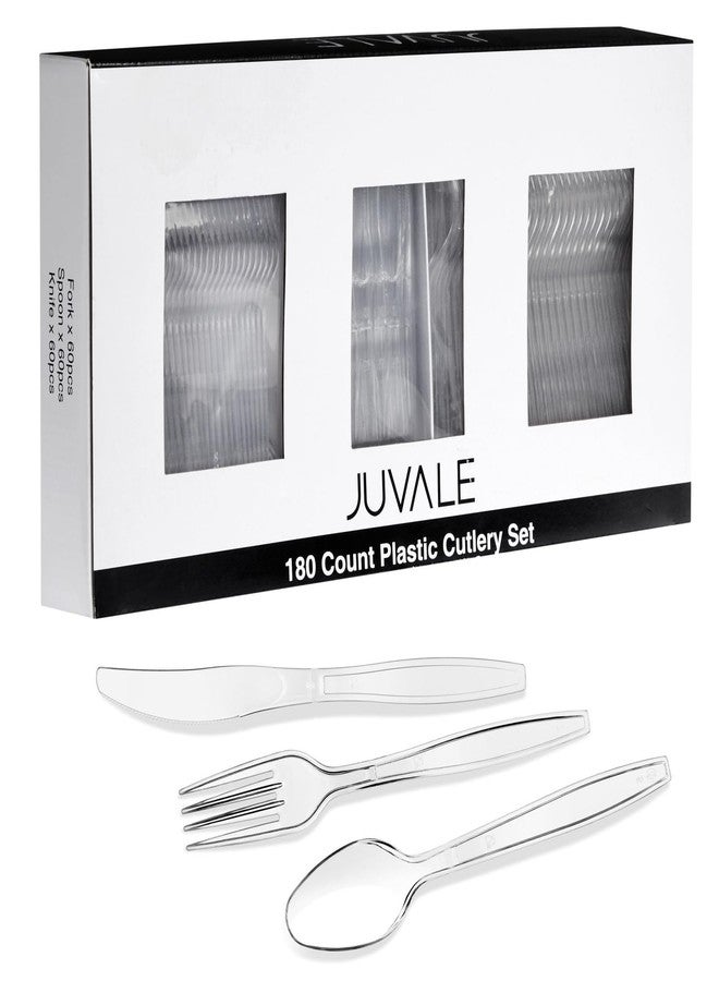 Juvale Clear Plastic Silverware Set - Heavy-Duty Disposable Flatware - Versatile Outdoor & Indoor Plastic Utensils - Complete Cutlery Set with Spoons, Forks & Knives - 180-Piece Pack, Clear - Image 4