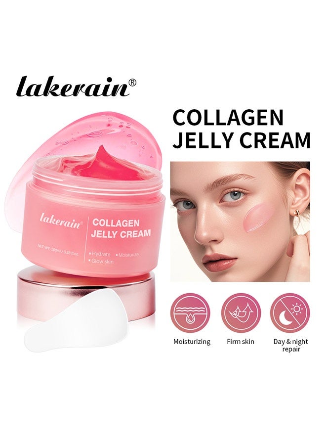 lakerain Collagen Jelly Cream ,Moisturizer Hydrating Skin Treatment Cream ,Anti Wrinkle Firming Cream for Youthful, Glow Nourishing Hydrolyzed Collagen Infused Gel ,Cream for Day and Night, All Skin Types Face Cream,100ml - Image 5