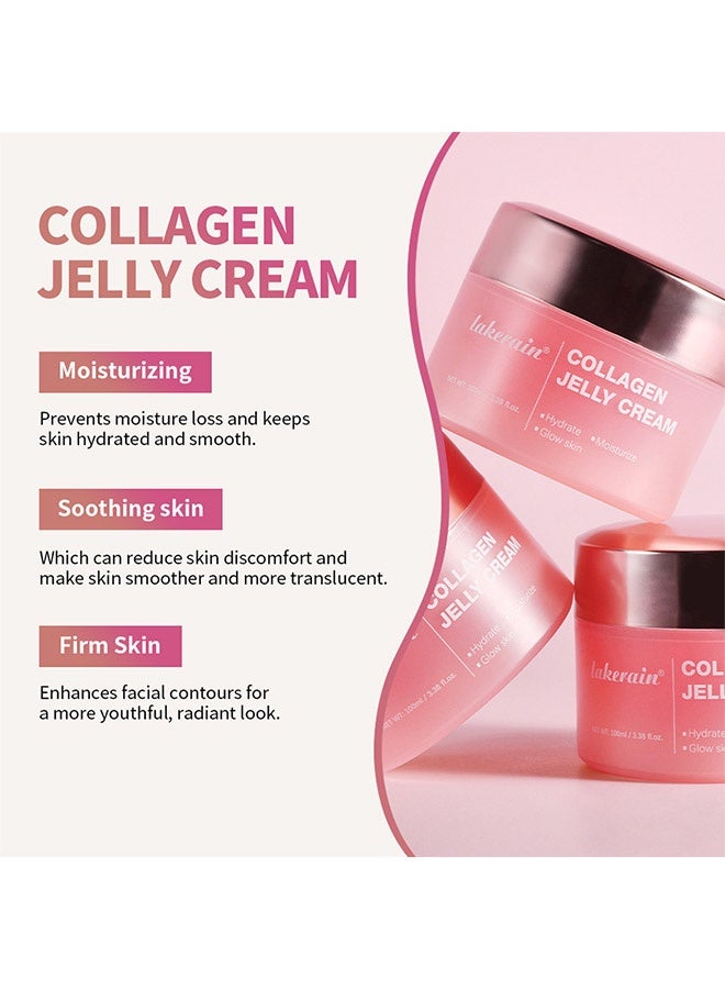 lakerain Collagen Jelly Cream ,Moisturizer Hydrating Skin Treatment Cream ,Anti Wrinkle Firming Cream for Youthful, Glow Nourishing Hydrolyzed Collagen Infused Gel ,Cream for Day and Night, All Skin Types Face Cream,100ml - Image 3
