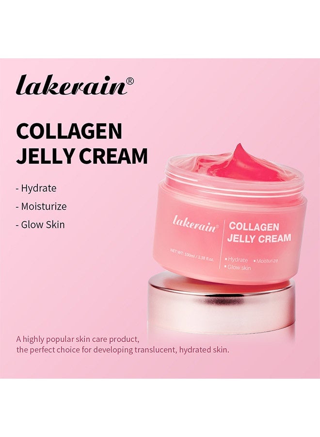 lakerain Collagen Jelly Cream ,Moisturizer Hydrating Skin Treatment Cream ,Anti Wrinkle Firming Cream for Youthful, Glow Nourishing Hydrolyzed Collagen Infused Gel ,Cream for Day and Night, All Skin Types Face Cream,100ml - Image 2