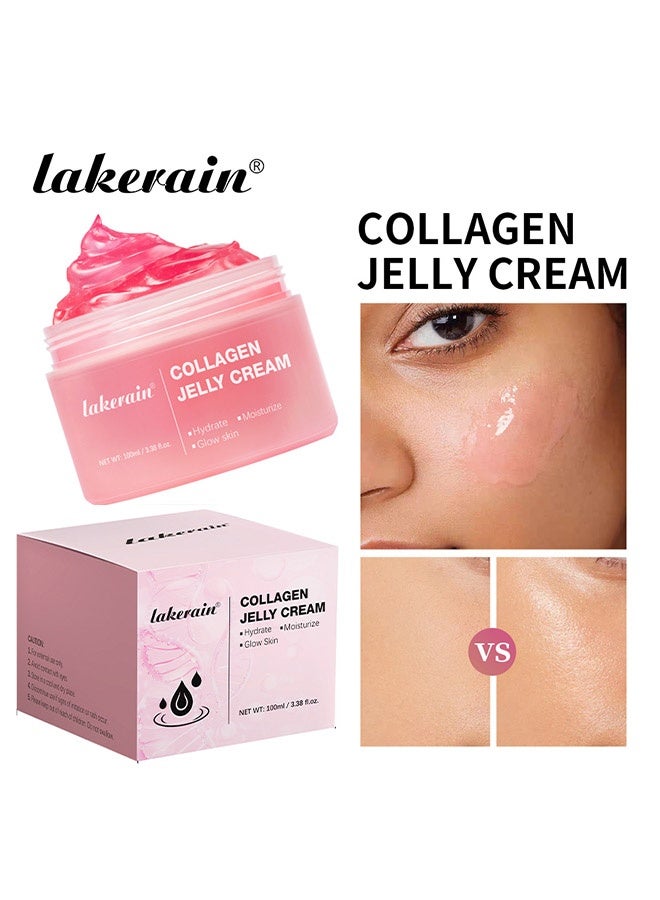 lakerain Collagen Jelly Cream ,Moisturizer Hydrating Skin Treatment Cream ,Anti Wrinkle Firming Cream for Youthful, Glow Nourishing Hydrolyzed Collagen Infused Gel ,Cream for Day and Night, All Skin Types Face Cream,100ml - Image 1