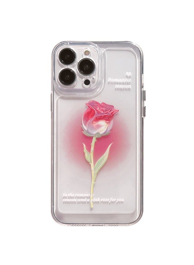 Compatible with iPhone 15 Pro Max Clear Case， oil painting flower pattern design Girly Phone Case for Women Girls Soft TPU Cover，Pink gradient rose - Image 1