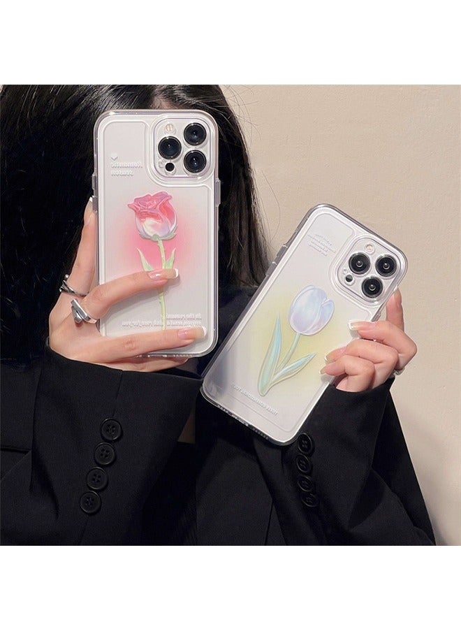 Compatible with iPhone 15 Pro Max Clear Case， oil painting flower pattern design Girly Phone Case for Women Girls Soft TPU Cover，Pink gradient rose - Image 4