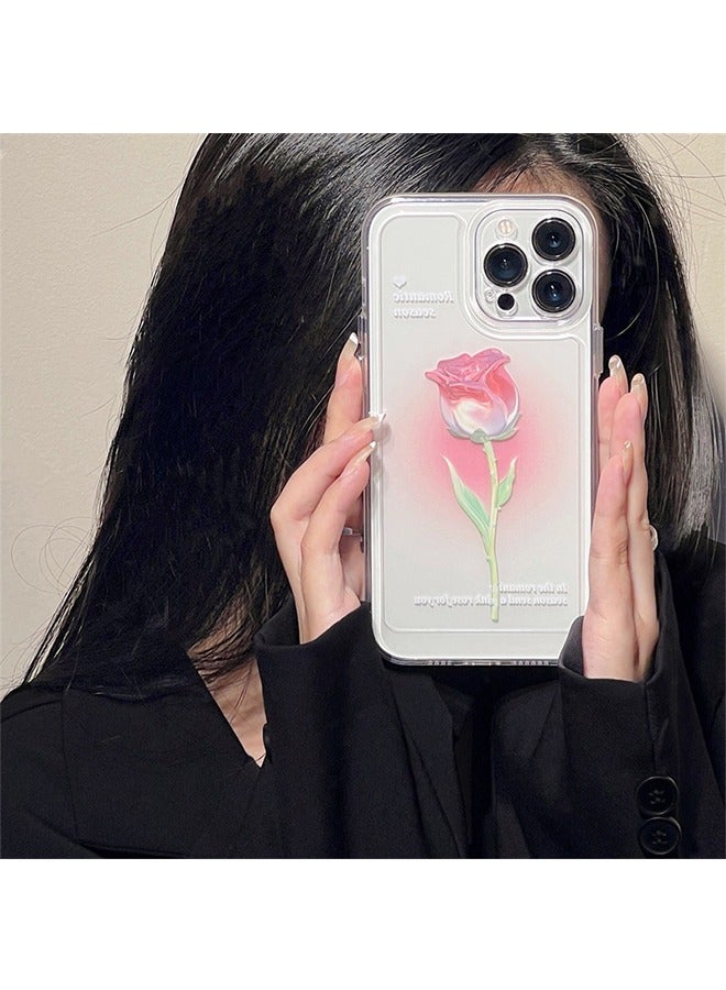 Compatible with iPhone 15 Pro Max Clear Case， oil painting flower pattern design Girly Phone Case for Women Girls Soft TPU Cover，Pink gradient rose - Image 3