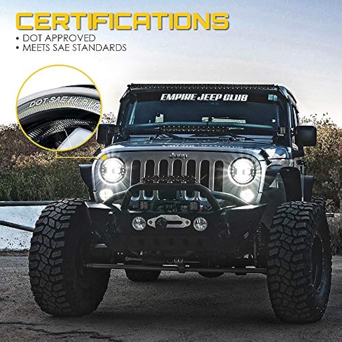 Xprite 7 مصابيح أمامية دائرية LED متوافقة مع جيب رانجلر JK JKU LJ CJ TJ Hummer H1 H2 موديل 1997-2018، مصابيح أمامية بحلقة هالو معتمدة من DOT، شعاع عالي ومنخفض، قابس تشغيل، لون أسود - Image 5
