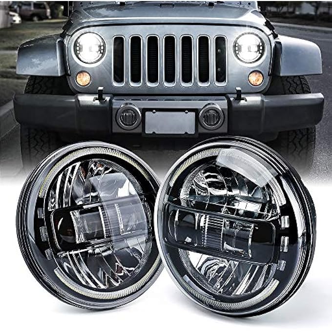 Xprite 7 مصابيح أمامية دائرية LED متوافقة مع جيب رانجلر JK JKU LJ CJ TJ Hummer H1 H2 موديل 1997-2018، مصابيح أمامية بحلقة هالو معتمدة من DOT، شعاع عالي ومنخفض، قابس تشغيل، لون أسود - Image 2