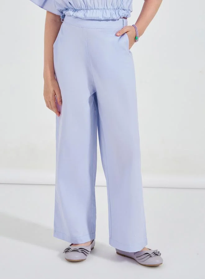 Styli Frill Layered Sleeves Top & Wide Leg Pants Set