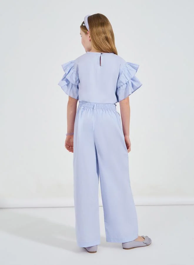 Styli Frill Layered Sleeves Top & Wide Leg Pants Set