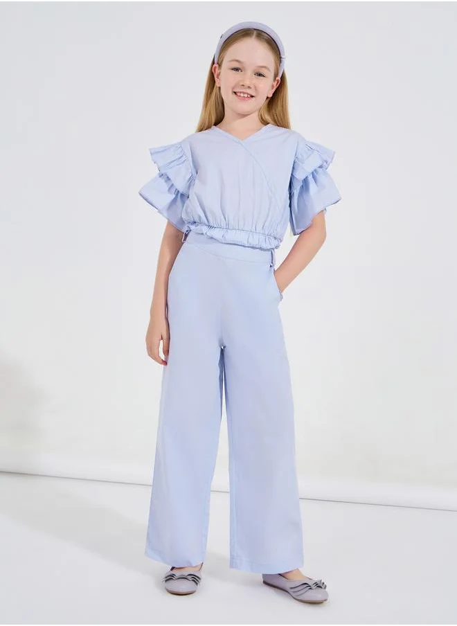 Styli Frill Layered Sleeves Top & Wide Leg Pants Set