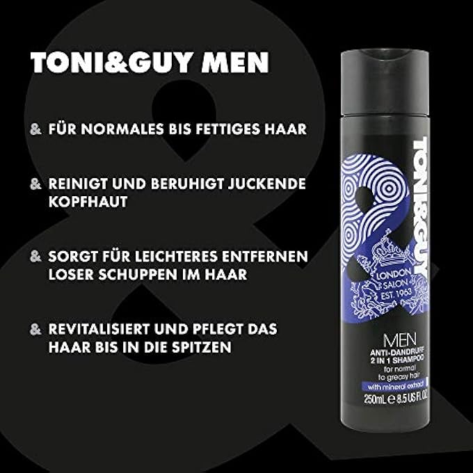 Toni & Guy MEN ANTI DANDRUFF 2 IN 1 SHAMPOO, CLEANSES GREASY HAIR AND SOOTHES ITCHY SCALP, 250ML - Image 3