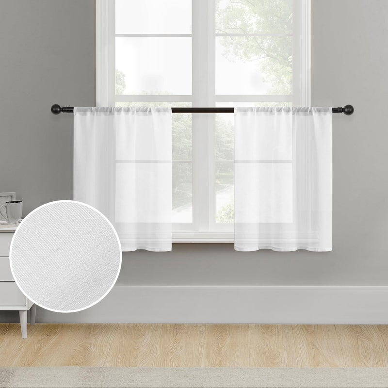MRTREES White Sheer Tier Curtains - 24 inch Length, Transparent Half Window Curtains for Kitchen, Bathroom, Cafe - Light Filtering Voile Panels, Rod Pocket, 2 Panels - Image 1