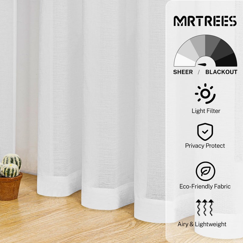 MRTREES White Sheer Tier Curtains - 24 inch Length, Transparent Half Window Curtains for Kitchen, Bathroom, Cafe - Light Filtering Voile Panels, Rod Pocket, 2 Panels - Image 2