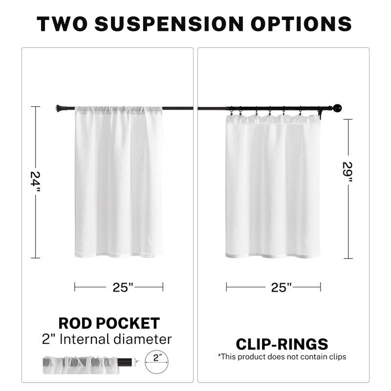 MRTREES White Sheer Tier Curtains - 24 inch Length, Transparent Half Window Curtains for Kitchen, Bathroom, Cafe - Light Filtering Voile Panels, Rod Pocket, 2 Panels - Image 3