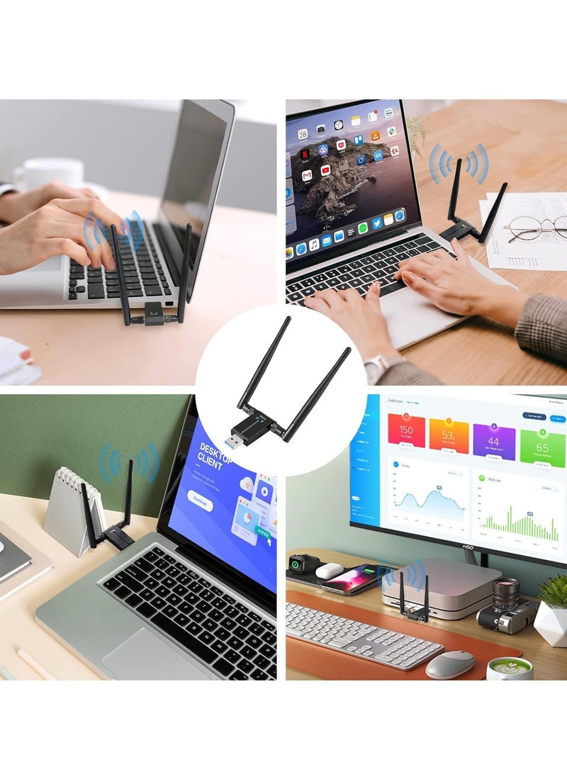 Excefore - Wifi Dongle, High Speed Internet 2.4/5.8GHz 1300Mbps Dual Band Wireless USB Wifi Adapter for PC/Desktop/Laptop/Tablet, Support Windows 11/10/8/7/Vista/XP, Mac OS - Image 1