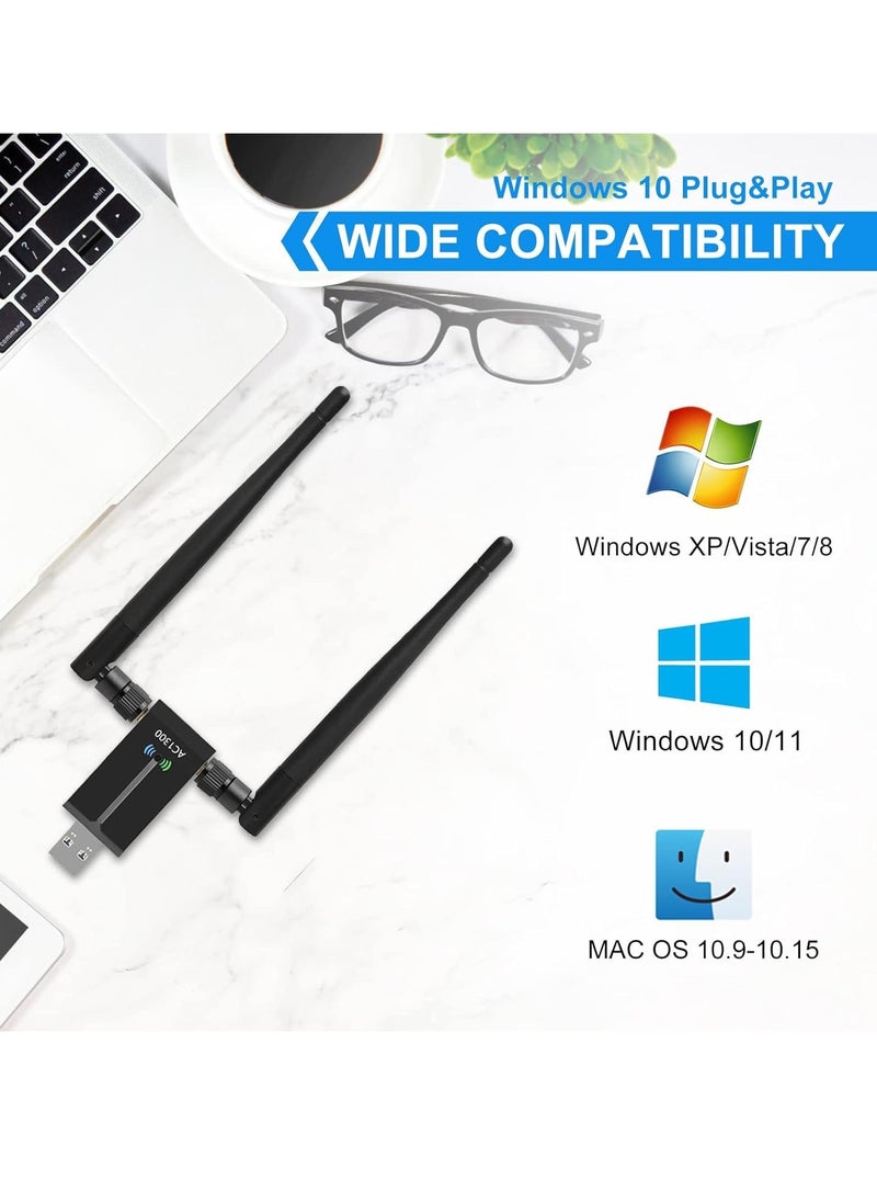 Excefore - Wifi Dongle, High Speed Internet 2.4/5.8GHz 1300Mbps Dual Band Wireless USB Wifi Adapter for PC/Desktop/Laptop/Tablet, Support Windows 11/10/8/7/Vista/XP, Mac OS - Image 1